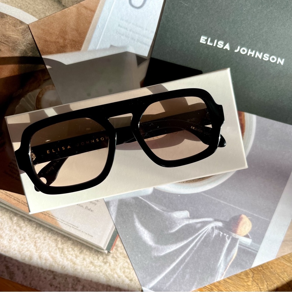 ELISA JOHNSON Jane Sunglasses Gloss Black NEW